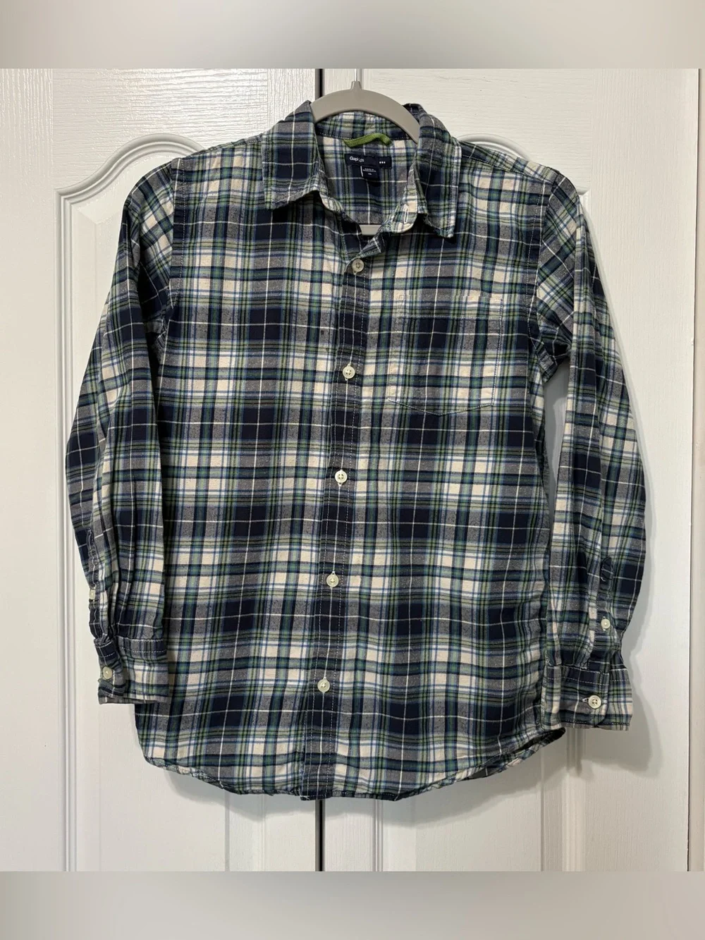 GapKids Boys Plaid Button-Up Shirt Blue/Green/White Cotton Long Sleeve XL